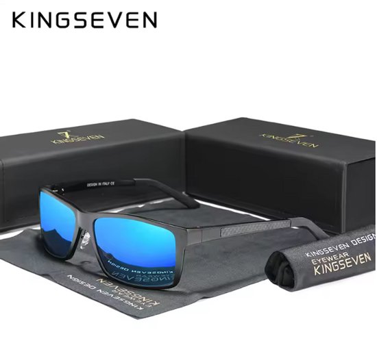 KINGSEVEN Zonnebril 7021 - Blauw-Zwart - Heren - Vrouwen - Gepolariseerd - UV400 - Rechthoek van Merkloos