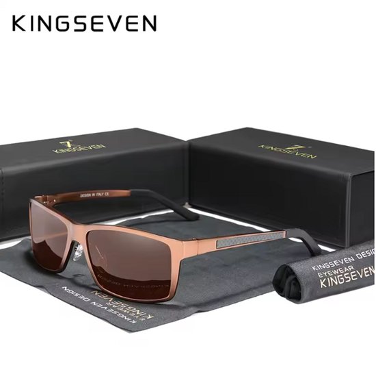 KINGSEVEN Zonnebril 7021 - Bruin - Heren - Vrouwen - Gepolariseerd - UV400 - Rechthoek van Merkloos
