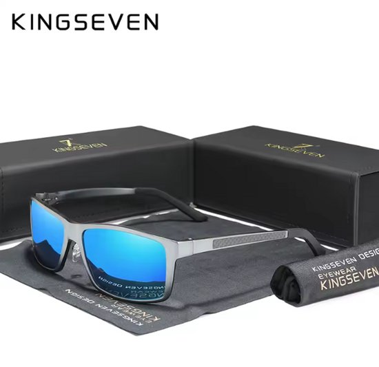 KINGSEVEN Zonnebril 7021 - Donkergrijs-Blauw – Heren - Vrouwen - Gepolariseerd - UV400 - Rechthoek van Merkloos