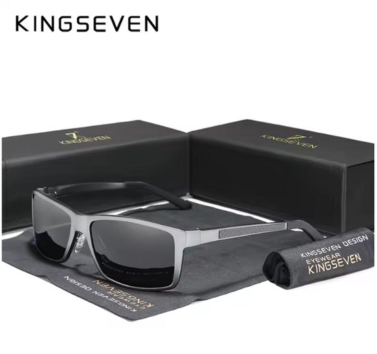 KINGSEVEN Zonnebril 7021 - Donkergrijs – Heren - Vrouwen - Gepolariseerd - UV400 - Rechthoek van Merkloos