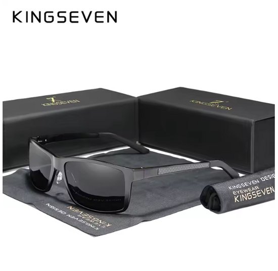 KINGSEVEN Zonnebril 7021 - Zwart-Grijs - Heren - Vrouwen - Gepolariseerd - UV400 - Rechthoek van Merkloos