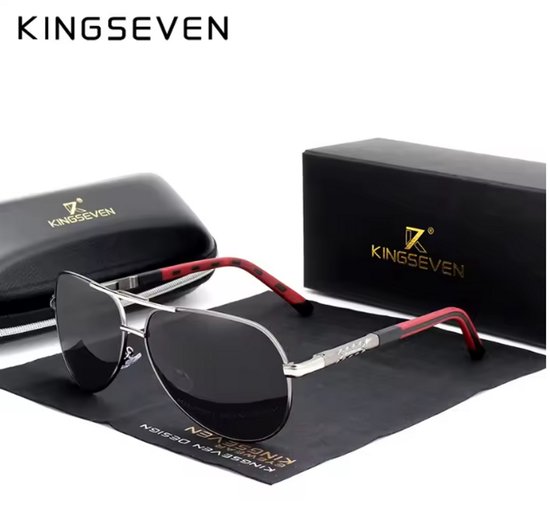 KINGSEVEN Zonnebril 7252 - Donkergrijs - Heren - Vrouwen - Gepolariseerd - UV400 - Piloot van Merkloos