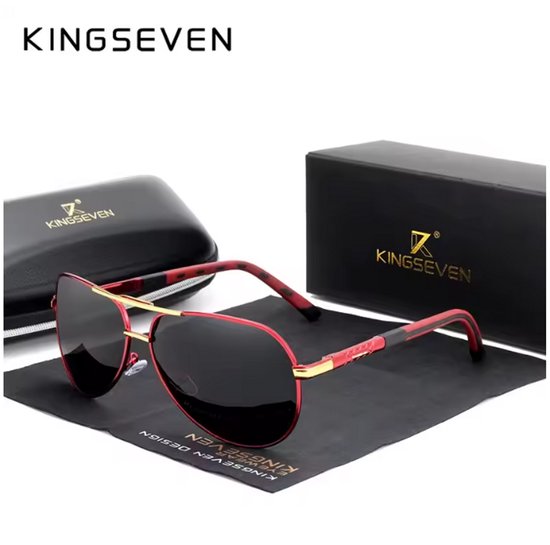 KINGSEVEN Zonnebril 7252 - Rood-Grijs - Heren - Vrouwen - Gepolariseerd - UV400 - Piloot van Merkloos
