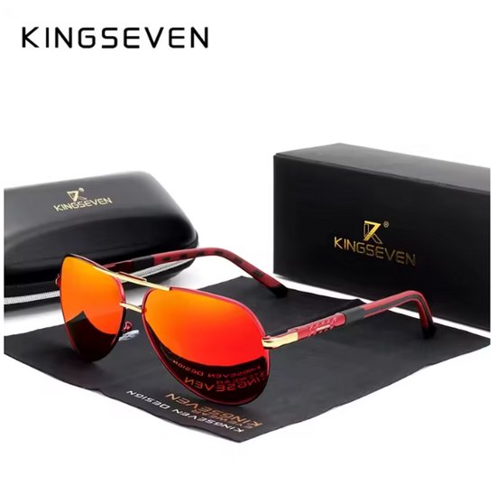 KINGSEVEN Zonnebril 7252 - Spiegelend Rood - Heren - Vrouwen - Gepolariseerd - UV400 - Piloot van Merkloos