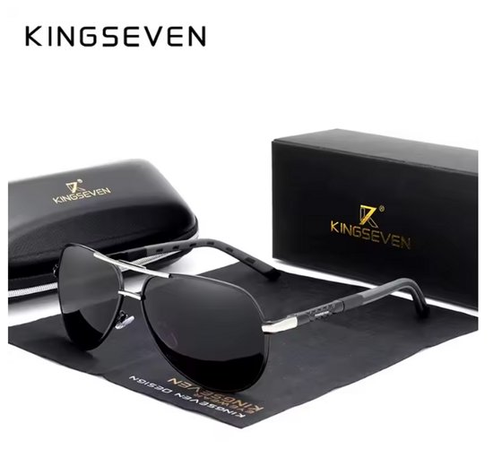 KINGSEVEN Zonnebril 7252 - Zwart-Grijs – Heren - Vrouwen - Gepolariseerd - UV400 - Piloot van Merkloos