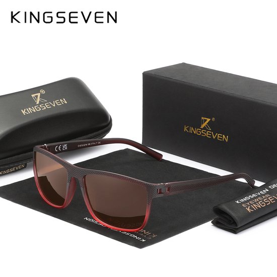KINGSEVEN Zonnebril 755 - Rood-Bruin – Heren - Vrouwen - Gepolariseerd - UV400 - Rechthoek van Merkloos