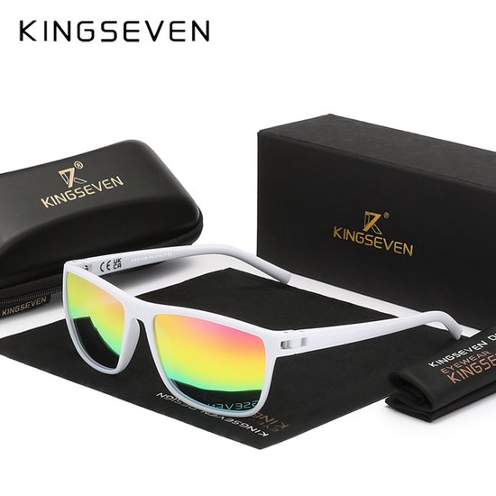 KINGSEVEN Zonnebril 755 - Wit-Meer­kleurig – Heren - Vrouwen - Gepolariseerd - UV400 - Rechthoek van Merkloos