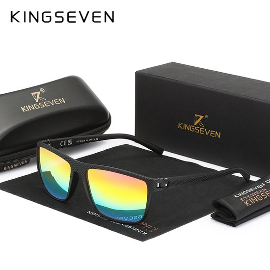 KINGSEVEN Zonnebril 755 - Zwart-Meer­kleurig - Heren - Vrouwen - Gepolariseerd - UV400 - Rechthoek van Merkloos