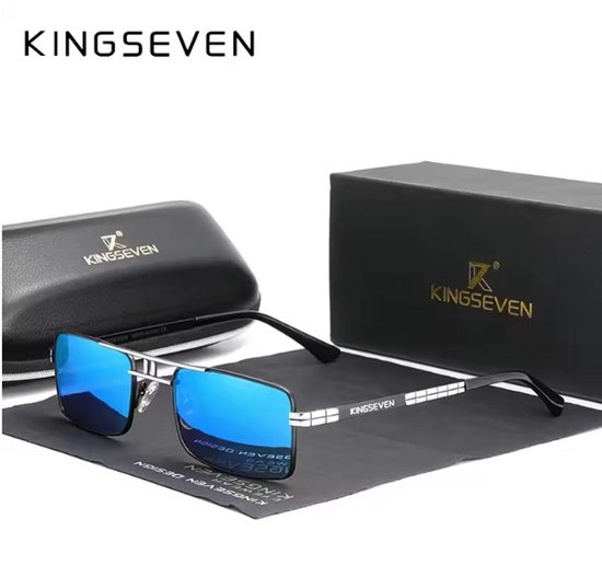 KINGSEVEN Zonnebril 760 - Spiegel Blauw – Heren - Vrouwen - Gepolariseerd - UV400 - Vintage van Merkloos