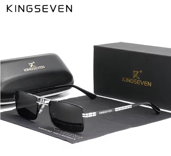 KINGSEVEN Zonnebril 760 Zwart-Grijs – Heren - Vrouwen - Gepolariseerd - UV400 - Vintage van Merkloos