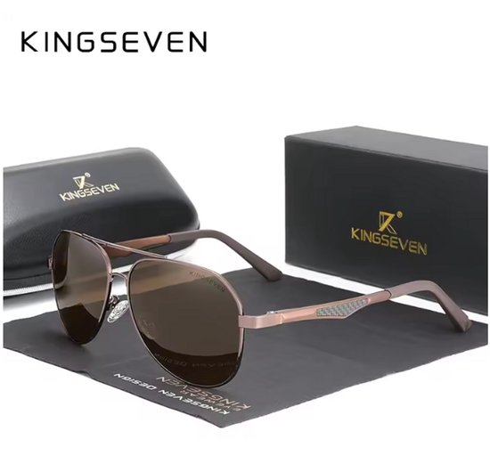 KINGSEVEN Zonnebril 7759 - Bruin - Heren - Vrouwen - Gepolariseerd - UV400 - Piloot van Merkloos