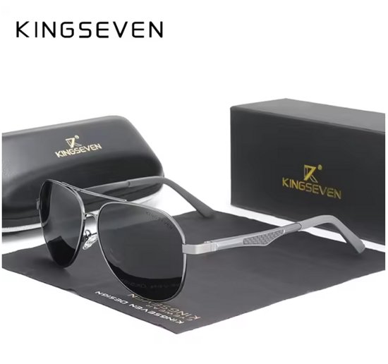 KINGSEVEN Zonnebril 7759 - Donkergrijs - Heren - Vrouwen - Gepolariseerd - UV400 - Piloot van Merkloos