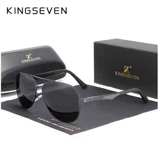 KINGSEVEN Zonnebril 7759 - Zwart-Grijs – Heren - Vrouwen - Gepolariseerd - UV400 - Piloot van Merkloos