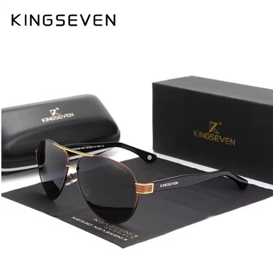 KINGSEVEN Zonnebril 7777 - Bruin-Grijs – Heren - Vrouwen - Gepolariseerd - UV400 - Piloot van Merkloos