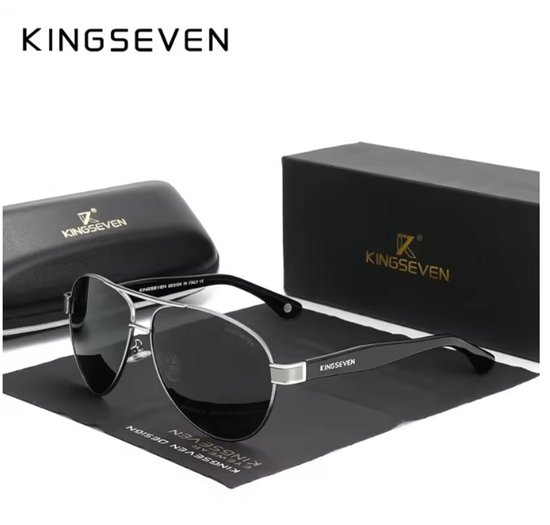 KINGSEVEN Zonnebril 7777 - Donkergrijs - Heren - Vrouwen - Gepolariseerd - UV400 - Piloot van Merkloos
