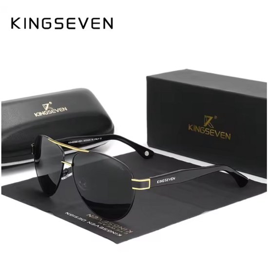 KINGSEVEN Zonnebril 7777 - Goudkleurig-Grijs - Heren - Vrouwen - Gepolariseerd - UV400 - Piloot van Merkloos