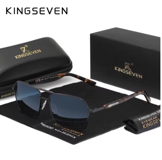 KINGSEVEN Zonnebril 9201 - Gradiënt-Blauw - Heren - Vrouwen - Gepolariseerd - UV400 - Luipaard - Spiegelend - Rechthoek van Merkloos