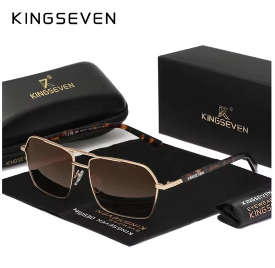 KINGSEVEN Zonnebril 9201 - Luipaard-Bruin - Heren - Vrouwen - Gepolariseerd - UV400 - Spiegelend - Rechthoek van Merkloos