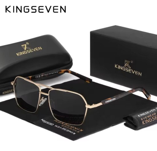 KINGSEVEN Zonnebril 9201 - Luipaard-Grijs - Heren - Vrouwen - Gepolariseerd - UV400 - Spiegelend - Rechthoek van Merkloos