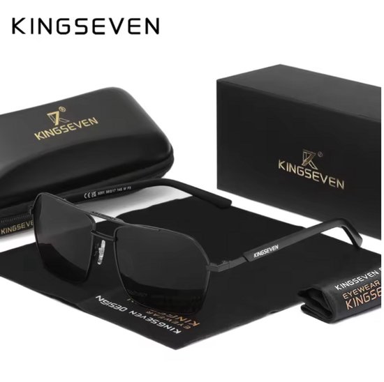 KINGSEVEN Zonnebril 9201 - Zwart-Grijs - Heren - Vrouwen - Gepolariseerd - UV400 - Luipaard - Spiegelend - Rechthoek van Merkloos