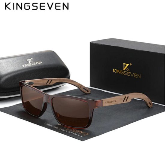 Kingseven Zonnebril - Bruine Heren Zonnebril Houten Pootjes Met Gepolariseerde Lenzen - W5508 van Merkloos