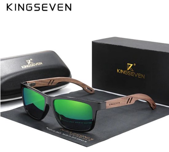 Kingseven Zonnebril - Groene Heren Zonnebril Houten Pootjes Met Gepolariseerde Lenzen - W5508 van Merkloos