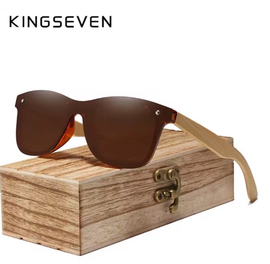 KINGSEVEN Zonnebril H5504 - Bruin – Heren - Vrouwen - Gepolariseerd - UV400 - Bamboe - Randloos van Merkloos