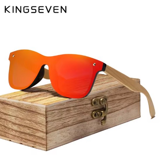 KINGSEVEN Zonnebril H5504 - Rood – Heren - Vrouwen - Gepolariseerd - UV400 - Bamboe - Randloos van Merkloos