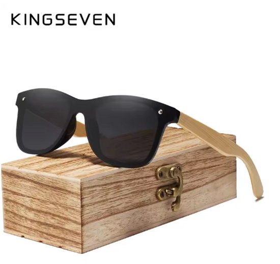 KINGSEVEN Zonnebril H5504 - Zwart – Heren - Vrouwen - Gepolariseerd - UV400 - Bamboe - Randloos van Merkloos