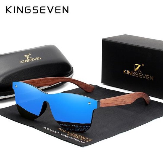 KingSeven Zonnebril Heren - Bamboe - Blauw - Polarisatie Filter - UV400 van Kingseven