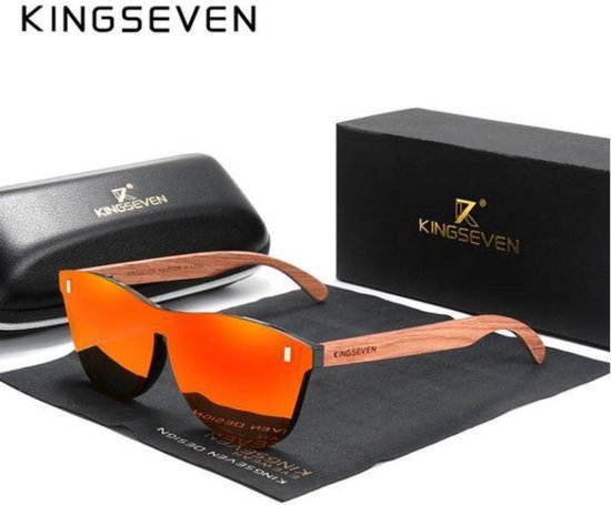 KingSeven Zonnebril Heren - Orange Oculos Bamboo UV400 en Polarisatie filter van Kingseven