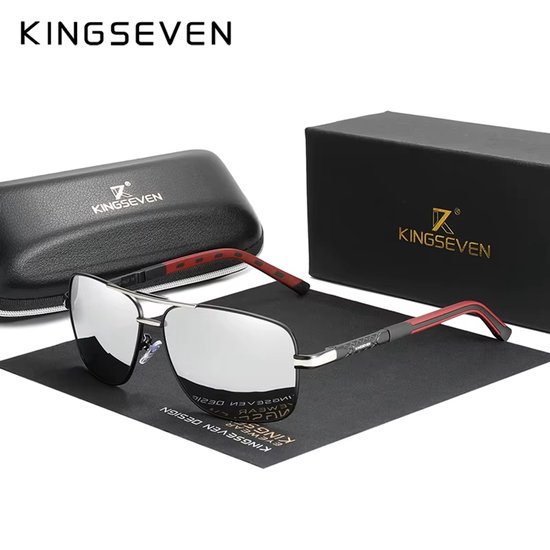 Kingseven Zonnebril Zwart & Rood Frame - Grijze Spiegelglazen voor Heren - 724
