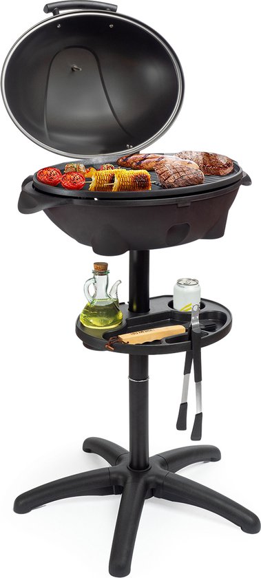KitchenBrothers Elektrische BBQ - met Grillplaat - Anti-aanbaklaag - Incl. Plank/Houders - Grilloppervlak 46,5x33,8cm - tot 300°C - 2400W - Zwart van KitchenBrothers