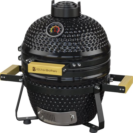 KitchenBrothers Kamado BBQ - 13 Inch Houtskool Barbecue - 27⌀ cm - Deluxe Set - Egg BBQ met Accessoires - Zwart van KitchenBrothers