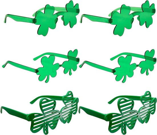 Klaverblad Zonnebrillen - Patricks Dagbrillen - Feestaccessoires - Klavertje Vier Vorm - 6 Paar - Groen van Merkloos