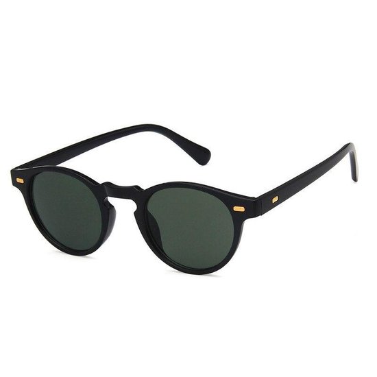 Kleine Zonnebril - Unisex Trendy Zonnebril - Zwart met Groene Glas van Klein