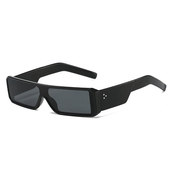 Kleine Zonnebril voor Dames & Heren – Futuristische Buitenwereldse Stijl – Zwart Vierkant Glanzend Montuur – 90’s Retro Coole Tiny Shades