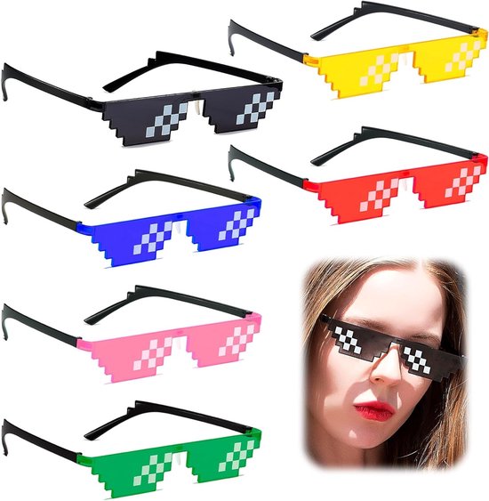 Kleurvolle 6-delige Pixel Mozaïek Zonnebril voor Volwassenen en Kinderen - Unisex Speelgoed Zonnebrillen voor Feestjes en Fotoshoots