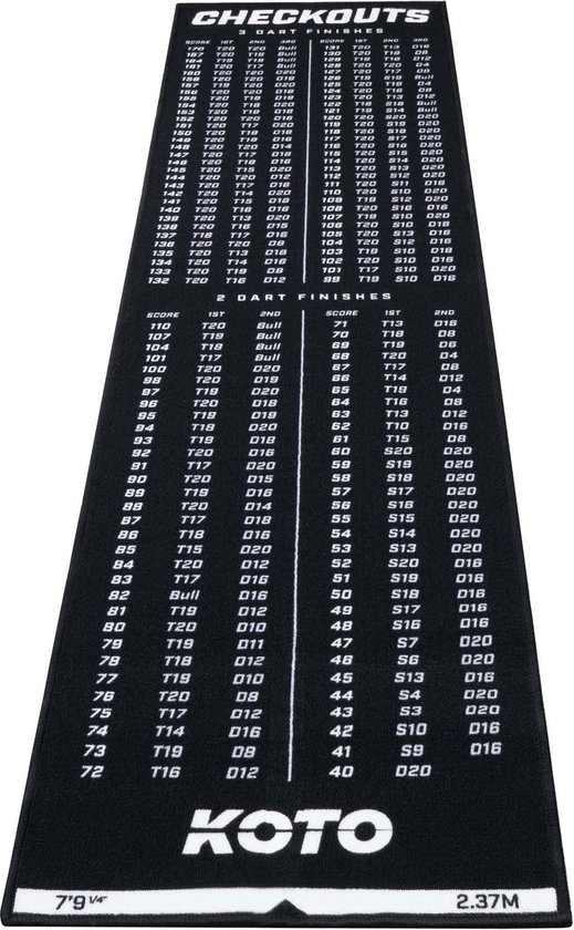 KOTO Carpet Checkout Zwart, 237x60 cm Dartmat, Incl. Score-indicatie en Oche, Professionele Dart mat, Bescherming Vloer & Dartbord van KOTO