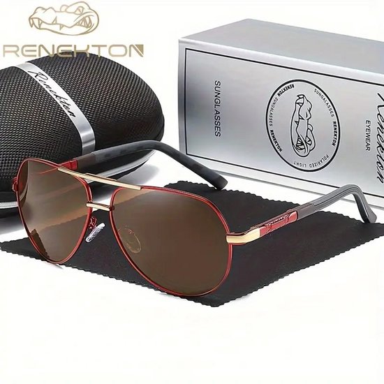 K&R Zonnebril - Piloten Zonnebril - Gepolariseerd - Dames / Heren - Unisex - met Volledig Cadeaupakket - rood Frame en licht rode glazen van Merkloos