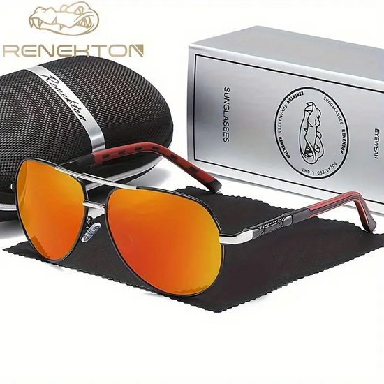 K&R Zonnebril - Piloten Zonnebril - Gepolariseerd - Dames / Heren - Unisex - met Volledig Cadeaupakket - zwart Frame en rode glazen van K&R