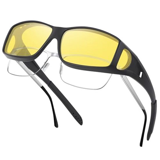 Kraftverdia® Fit Over Nacht Rijden Bril Gepolariseerd - Anti-Glare Overzet Nachtzichtbril voor Mannen Vrouwen Geel Over Bril Zonnebril