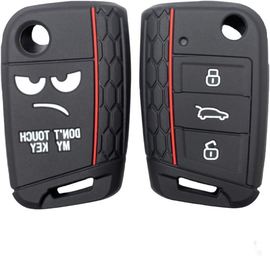 l hoesje Volkswagen Golf Skoda Octavia Jetta - cover - 3 knoppen - zwart met rode lijn van Merkloos