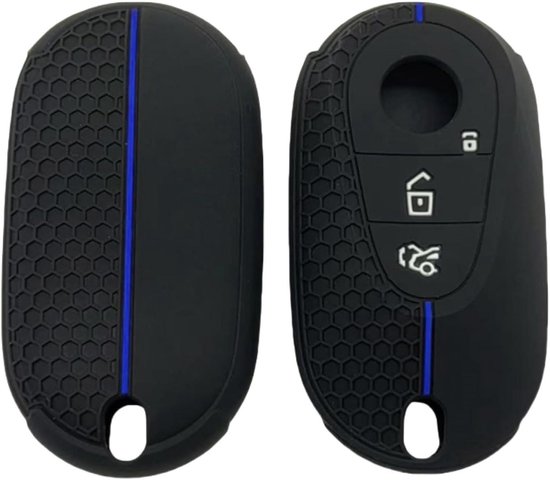 l hoesje voor Mercedes Benz C S klasse W206 W223 - Sleutelcover - 3 knoppen - zwart+blauwe lijn van Merkloos