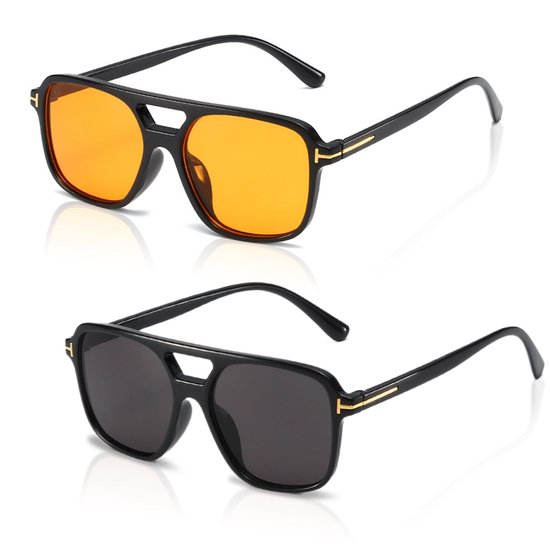 LAUZY- Zonnebril Retro - 2 Stuks - Gepolariseerd - Lichtgewicht Frame - Unisex - Geschikt voor Outdoor Activiteiten - Zonnebrillen