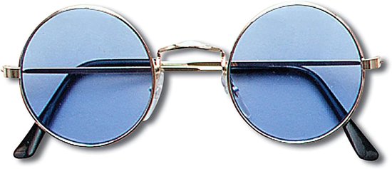 Lennon Bril - Hippie Bril Verkleedbril - Kostuum Accessoire - Gekleurd Glas - One Size - Blauw