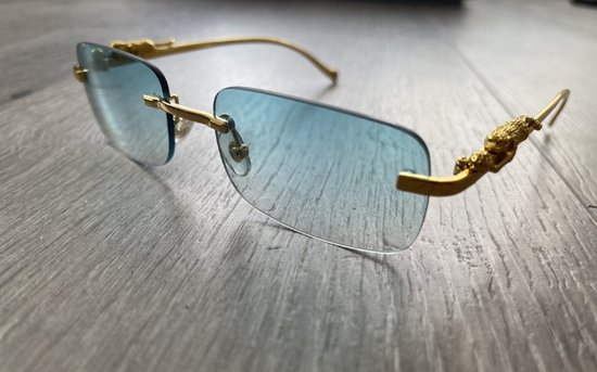LGEURA Luipaard Zonnebril – Groenblauwe Spiegelglas, Gouden Metaal Montuur, UV400 Bescherming- man -vrouw- van Lgeura