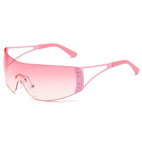 Lichtgewicht metalen zonnebril – Ronde zonnebril met platte glazen en klinknagels – Streetwear-bril – UV400-bescherming – Verlopende tint – Roze