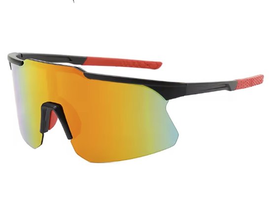 Lilypilly Premium Sport Zonnebril - Breed - Gepolariseerde Monoblock Lens met UV400 Bescherming - Unisex - Rood-Zwart Montuur - Inclusief Hardcase Beschermhoes van Merkloos