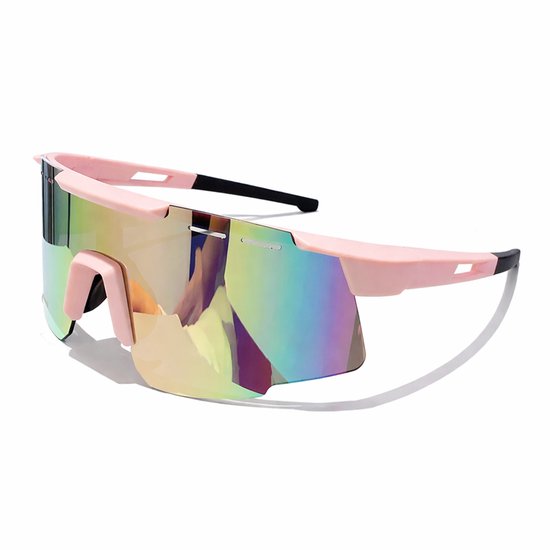 Lilypilly Premium Sport Zonnebril - Breed - Gepolariseerde Monoblock Lens met UV400 Bescherming - Unisex - Roze-Wit Montuur - Inclusief Hardcase Beschermhoes van Merkloos